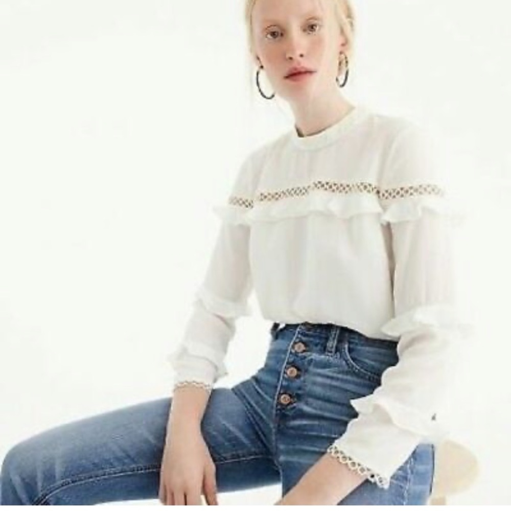 J Crew white mock neck blouse